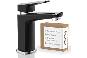 instmaier Amelie | Waschtischarmatur | Chrom Schwarz | Wasserhahn für Bad | Einhebelmischer Waschbecken | Mischbatterie aus Messing
