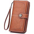 Womens Wallet Aileese Large Capacity RFID Blocking Soft Leather Zip Around Credit Card Multiple Card Positions Holder Phone Wristlet Clutch Brown