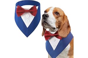 LiebeDD Noeud Papillon et Bandana pour Chien et Chat - Smoking, Snood Réglable, Cravate de Fête Mariage Anniversaire (Bleu + Nœud Papillon Rouge M)