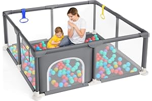 Dripex Baby Playpen, Sturdy Playpens for Baby and Toddlers, Portable Kids Play Pen Babies and Toddlers with Breathable Mesh&Pull-up Rings, Babies Fence Barrier Indoor Outdoor Small Playpen(124x124cm)