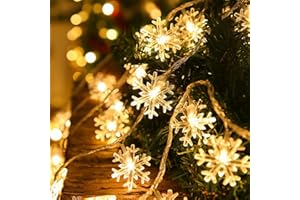 FPEAOB Łańcuch świetlny z płatkiem śniegu, łańcuch świetlny na baterie, oświetlenie bożonarodzeniowe LED, dekoracja bożonarodzeniowa do użytku wewnątrz i na zewnątrz, 10 m, 80 diod LED, ciepła biel,