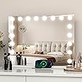 eklipt Hollywood Vanity Mirror with Lights, 80×62cm Large Lighted Makeup Mirror with 18 Dimmable LED Bulbs, Touchscreen Control, USB Output Port Tabletop or Wall Mounted Light Up Mirror For Bedroom