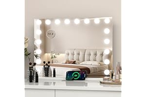 YU YUSING Hollywood Vanity Mirror with Lights, 80×60cm Lighted Makeup Mirror with 18 Dimmable Led Bulbs, 3 Lighting Modes, Touch Control, USB Output Port, Tabletop or Wall-Mounted Mirror