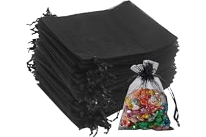 dogmoon 100Pcs Black Organza Gift Bags, 10x12cm Mesh Jewelry Pouches, Jewelry Gift Bags, Wedding Favor Bags with Drawstring for Wedding Christmas Birthday Anniversary(Black)