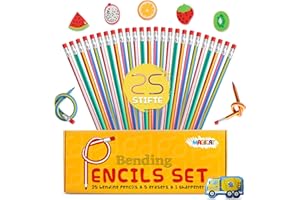 Magicat Premium elastyczne kredki, zestaw 25 ołówków, 5 gumek do ścierania i 1 temperówka I kredki na urodziny dla dzieci i szkoły podstawowej