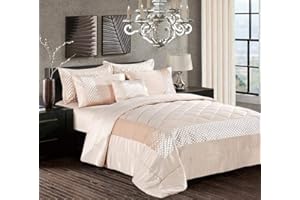 THL Luxury Bedspread Bed Throw Set Beddings Comforters Pillow Shams (Beige, King)