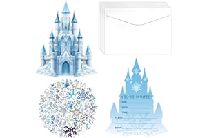 PTECDROTS 20Pcs Snowflake Castles Party Invitations Sets with Envelopes Christmas Invitation Cards Xmas Stickers for Winter Snow Holiday Christmas Party Supplies, 12,5 x 15,2 cm