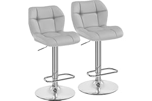 Yaheetech Juego de 2 Taburete de Bar Taburete de Altura Ajustable 89-111 cm Taburete Industrial Metal Silla de Cocina Tasburete Alto para Cocina Bar Comedor Gris Claro