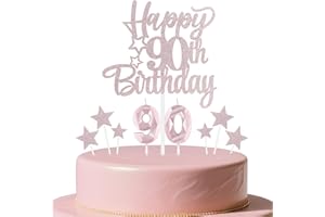 mciskin Rose Gold 90th Birthday Candles Cake Toppers Set,90th Birthday Decorations for Women,Number 90 Candle for Cake,Rose Gold Candles Star Cupcake Toppers for Women Girls Birthday Party Supplies