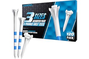 CHAMPKEY Professional 3 Prongs Golf Tees 120 Pack (Including 30 * 83mm/ 50 * 70mm/ 40 * 38mm) Low Friction and Resistance Golf Plastic Tees