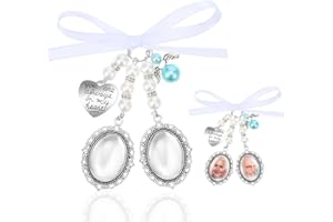 LLOUSSAK Wedding Bouquet Photo Charms Personalized Bridal Bouquet Charm for Wedding Memory Bow Pearl Charm Lacy Oval Angel Charm You Are Always In My Heart Charm for Wedding Memory Friend Gift