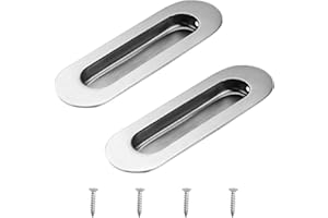 MOROBOR Lot de 2 poignées de porte coulissantes ovales en acier inoxydable avec trou latéral encastré pour tiroir, placard, armoire, argent brossé