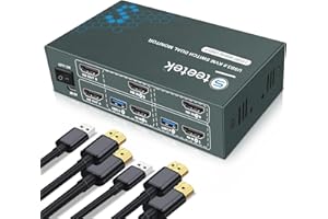 USB3.0 KVM Switch 2 PC 2 Monitore, Steetek 4K@60Hz HDMI 2 PC 2 Monitor Switch, HDMI 2.0, HDCP2.2 KVM Switch Dual Monitore mit 4 HDMI und 2 USB3.0 Kabel, Button Switch