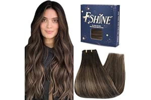 Fshine Remy Capelli Matassa Extension Balayage Da Marrone Scuro A Castano Extension Bundles Human Hair 40CM 100g Extension Cucite Capelli Extension Tessitura Remy #2/8/2
