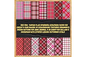 red pink tartan plaid ephemera scrapbook paper for cricut & card making 14 scrapbooking textured ornaments design pattern for junk journal & 28 sheet ... with striped looking patterned style