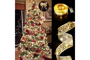 Runmeihe Guirlande Lumineuse pour Sapin de Noël, 16 ft/5 m, pour décoration de Sapin de Noël, pour Nouvel an, fête, pavillon de Mariage, décoration de Sapin de Noël, décoration extérieure (Or)