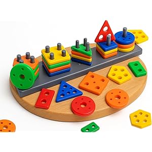 Novo Baby Smart Activity Fun&Learning Blocks Geometrics, Educational & Learning Sorter Toys, Color Choose Stacking Game for Kids Baby, 1 2 3  Year Activity Toys (Geometric Block)