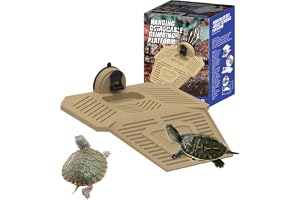 Turtle Basking Platform, Floating Resting Ramp with Removable Climbing Ladder for Aquarium Reptiles and Amphibians Habitat Decor, Medium Size Brown