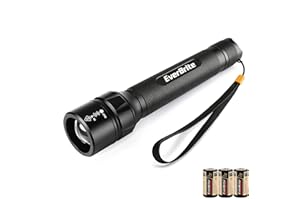EverBrite Latarka LED z baterią C, bardzo jasna, 4 tryby zoomu, IPX4, wodoszczelna aluminiowa latarka z 3 bateriami, 600 lumenów, latarka LED na kemping, do aktywności na świeżym powietrzu, w