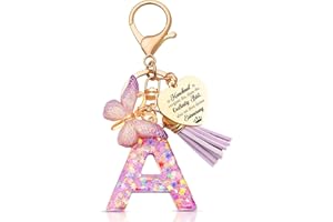 Anruzon Schlüsselanhänger Mädchen - Buchstabe Schlüssel - Anhänger Schmetterling Schlüsselanhänger - Weihnachten - Einschulung Geschenk - Keychain Geschenk für Kinder, Mädchen, Frauen