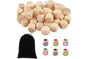 XoeLLe 50Pcs Blank Dice Wooden 20mm Unpainted Wooden Dice DIY Blank Dice Wood Dice Cubes with Rounded Corner Standard Game Dice Plain Dice for DIY Art & Crafts,Puzzles,Wooden Cube Games