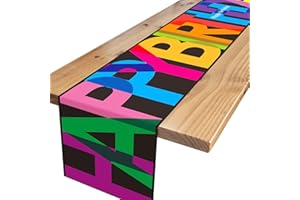 ‎XINVERY Tischläufer Geburtstag,Bunt Schwarz Party Tischläufer Geburtstag Dekoration Happy Birthday Tischdecke Deko für Mädchen Jungen Geburtstag Party Dekoration 180 x 35cm