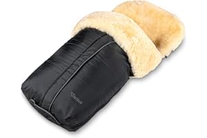 Fellhof 108303 Lammfell Fußsack Cortina, Oeko-TEX® Standard, 45x97 cm, Wind- und wasserdicht, waschbar bis 30°C, Öffnung am Fußende (schwarz)