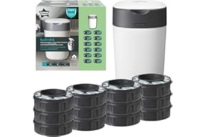 Tommee Tippee 85100501 Kosz na Pieluszki z Wkładami, Biały/Czarny, 12 Wkładów