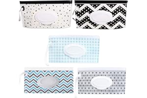 VEGCOO 5Pcs Baby Wet Wipe Pouch Dispenser, EVA Refillable Travel Wet Wipe Pouch Bags, Reusable Portable Wipe Holders for Babies