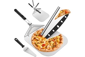 Omtofo Juego de Pala para Pizza 3 piezas, Pala para Pizza Horno de Aluminio y Mango Plegable, Pala Pizza para Barbacoa Cocinar Pizzas, Pan (32 x 31,5 cm)