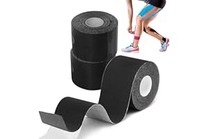 GTAGKOMMEN Tape Kinesiologico 3 Rotolo 5 cm x 5 m Nero Tape Sportivo Kinesio Taping Taping Kinesiologico Impermeabile ed Elastico Nastro Kinesiologico cerotto kinesiologico