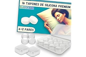 BLOCKBAT 16 Tapones para Dormir sin Ruido + 3 Estuches de Transporte, Reducción de Ruido 29dB, Anti Ronquidos para Dormir, Tapones Oidos Silicona Adaptable, Natación, Estudiar, Tapones Dormir, Tapones Oido.
