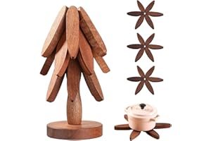 KORSAOT Topfuntersetzer Holz, Topfuntersetzer für Hot Pad Schalen, Kreative Faltbare Topfuntersetzer Holz, Topfuntersetzer für Küche Geschenk Home Ornamente (Walnussfarbe)