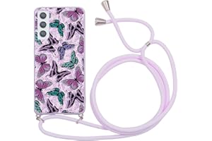 Yoedge Funda con Cuerda para Samsung Galaxy S20 FE 5G 6,5",Púrpura TPU Silicona Mate Lindo Dibujos Animados Case con Colgante Ajustable Correa de Cordón Cárcasa para Samsung S20 FE 5G,Mariposa 1