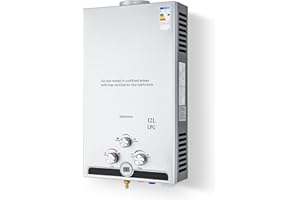 CO-Z Gas Water Heater 12L 20.4kW LPG Tankless with Winter & Summer Modes, Stainless Steel, LED Display, for Outdoor Camping, Trip [Energy Class A]