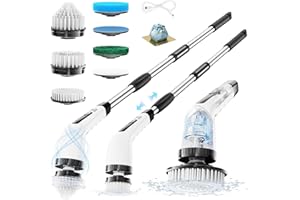 SAKAKI Electric Spin Scrubber, 7 in 1 Cordless Electric Cleaning Brush, Adjustable Long Handle Electric Scrubber, 300/400RPM Dual Speed Power Scrubber for Bathroom Tub Floor Wall Kitchen Tile Car
