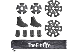 TheFitLife Rubber Tip Protector & Snow And Mud Baskets For Trekking Poles Durable Rubber Accessories & Replacements - Full Set of Tips