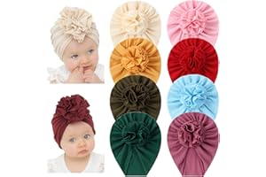 YOOSIT Lot de 8 turban en coton solide avec nœud pour cheveux et grandes fleurs