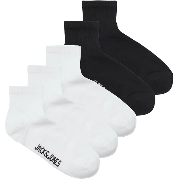 JACK & JONES Pacco 5 Calzini Corti Tennis – Bianco E Nero – Calze Uomo In Cotone – Vestibilità Comfort, Taglia Unica 39-42