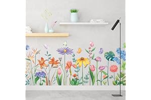 Tanlaby Jardín de Flores Pegatinas de Pared Flor de Colores Adhesivos Vinilos Mariposas Floral Rodapié Decorativos Pared para Dormitorio Salón TV Sofá Pared sala de Estar Oficina Hogar Pegatinas