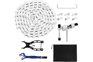 Ticeed Catena Bicicletta, Set 116 Anelli Catena Bici Acciaio al Carbonio 6/7/8 velocità con 3 Fermagli + 1 Smagliacatena + 1 Pinza per Catene + 1 Gancio + 1 Spazzola + 1 Sacchetto Nero