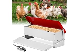 MUALROUS 5kg Mangiatoia Automatica per Polli Mangiatoia per Pollame a Pedale Grande a Prova di Ratto Con Coperchio Antipioggia Mangiatoie per Polli All'Aperto per Anatra Fagiani Galli Bantam