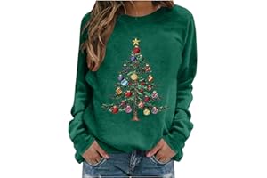 Keepink Christmas Tops for Women UK Funny Christmas Tree Print Jumpers Festive Graphic Long Sleeve Regular Fit Sweatshirt Holiday Casual Pullover Shirts Comfort Loose Fleece Sweater