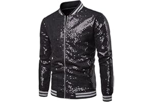 XIXIMAON Veste Homme à Paillettes Manteau Décontracté Blouson Slim Fit Zippée Jacket pour Sport Cérémonie Fête Cosplay Halloween Party Veston Mi-saison Outwear