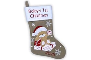 HEART'S SIGN Heart’s Sign Primer calcetín de Navidad del bebé 2023 | Mi Primera Navidad con mi niño o niña | Medias para recién Nacidos - Adornos navideños, Gris