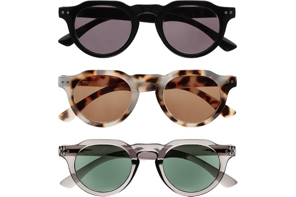 OPULIZE RIO - Lunettes de Lecture Solaires - Lot de 3 - Monture Plate - Protection UV400 - Noir, Écaille Tortue Marron, Gris - Hommes Femmes - SSS53-127- +1.50