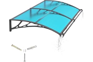 GGNEBAI Door Canopy Outdoor Awning with Drainage,200x100 cm Polycarbonate Rain Shelter with ABS Brackets,Polycarbonate Sheet,UV,Snow Protection for Porch,Front Door, Patio, Window, Deck