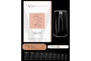 By Vixi 600 SET PER UNGHIE, MEDIE QUADRATE con LIMA DI PREPARAZIONE, 10 misure - Trasparente, Estensioni per unghie finte a copertura totale, saloni e uso domestico