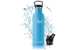 HoneyHolly Butelka na wodę ze stali nierdzewnej, butelka na wodę o pojemności 1 l, butelka sportowa, butelka na wodę na siłownię, BPA FREE, szczelna metalowa butelka na wodę, 1 l