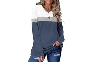KISSMODA Womens Sweatshirts Long Sleeve V Neck Pullover Casual Loose Trendy Tunic Tops Fall Jumpers Shirts